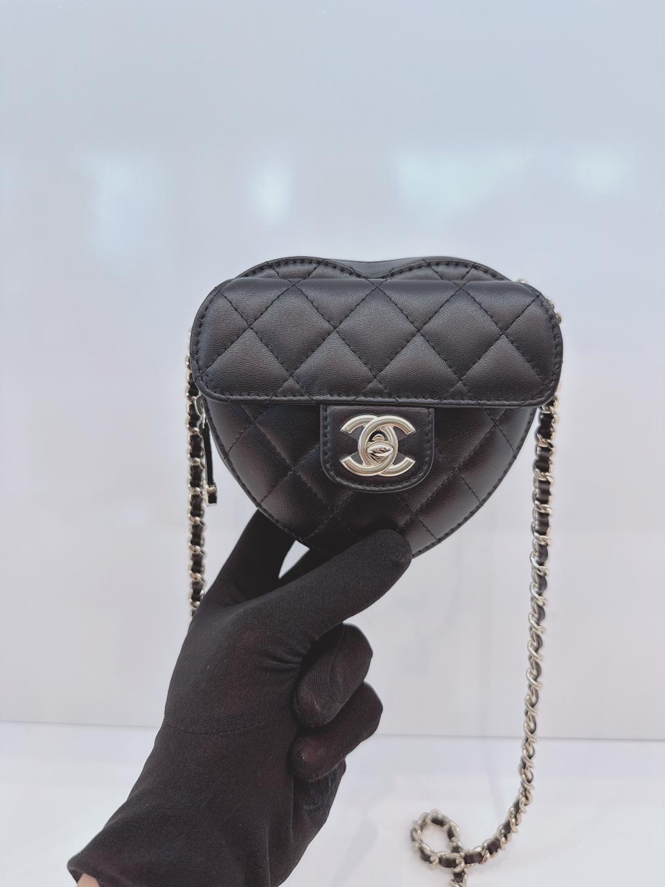 BLACK LAMBSKIN LEATHER MINI LOVE HEART BAG