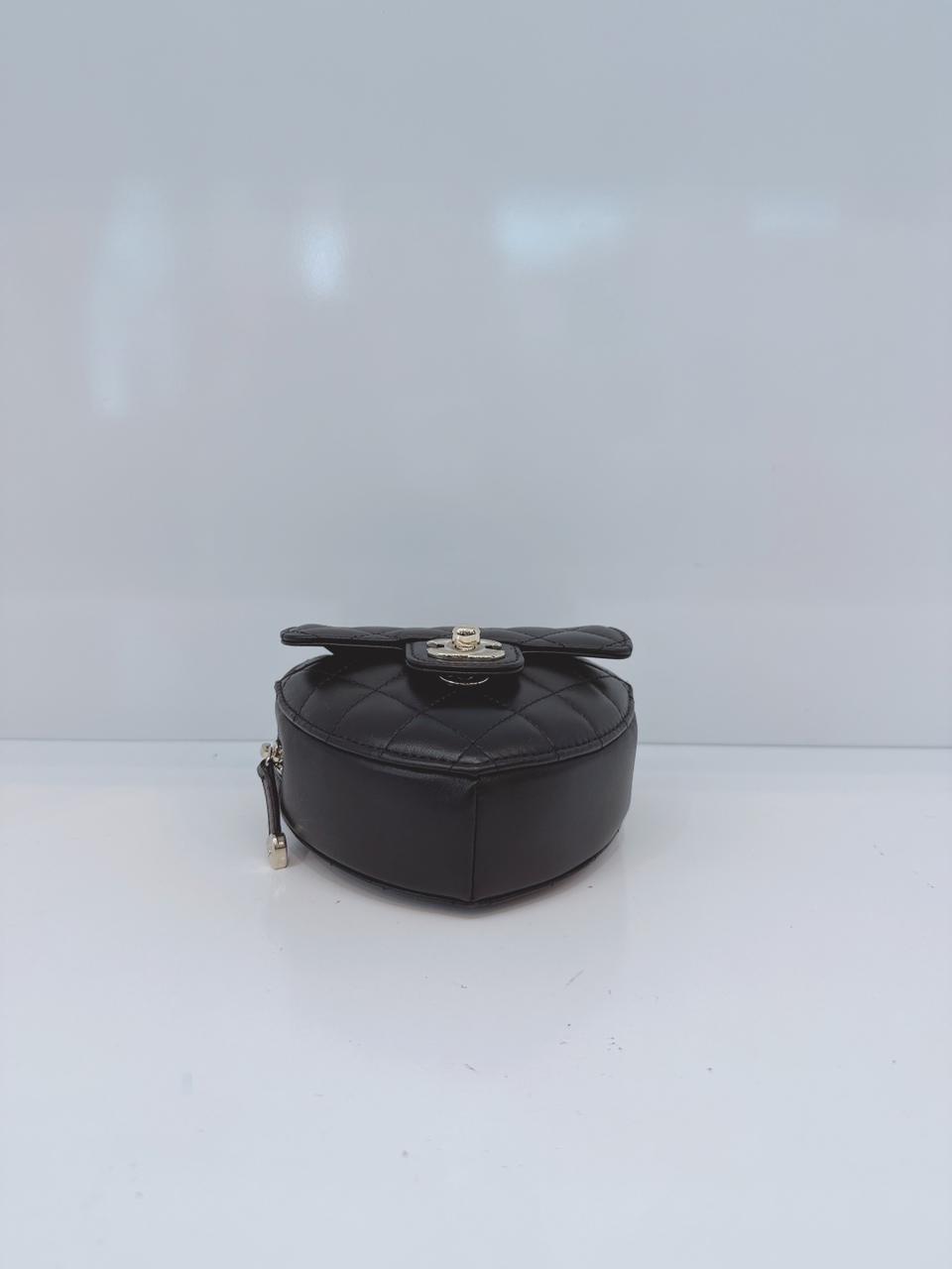 BLACK LAMBSKIN LEATHER MINI LOVE HEART BAG