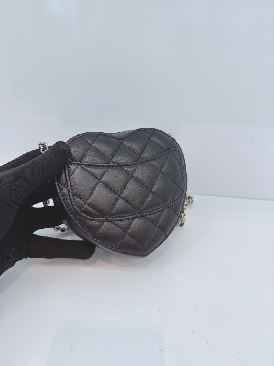 BLACK LAMBSKIN LEATHER MINI LOVE HEART BAG