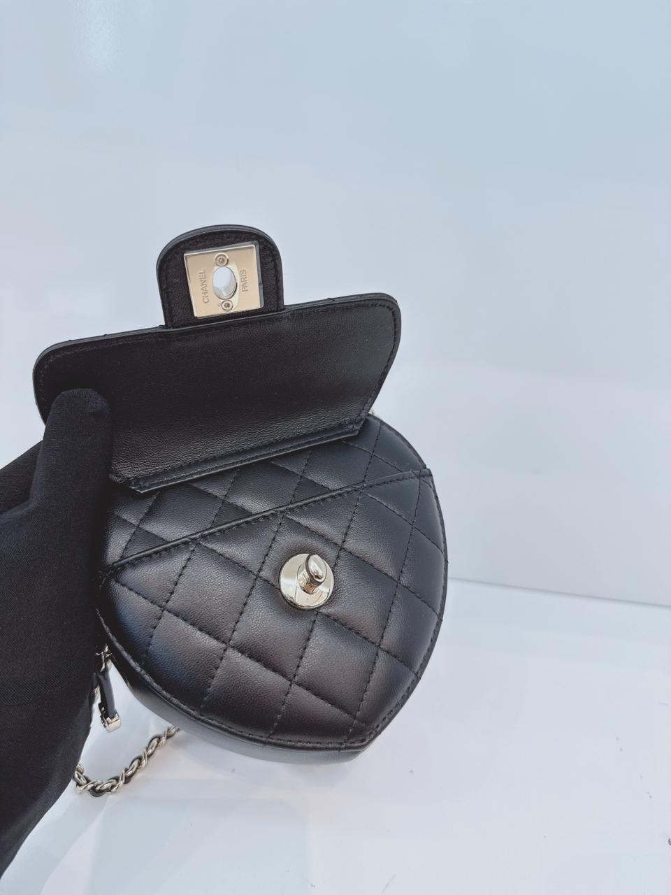 BLACK LAMBSKIN LEATHER MINI LOVE HEART BAG