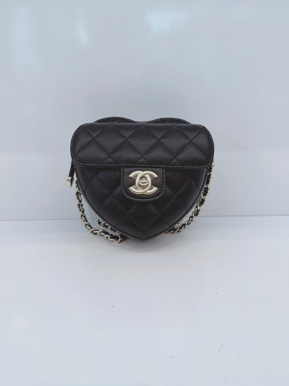 BLACK LAMBSKIN LEATHER MINI LOVE HEART BAG