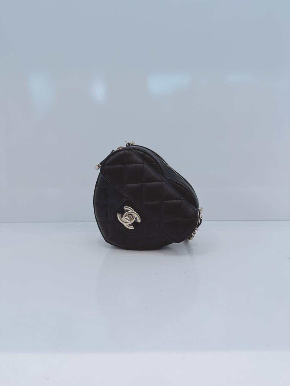 BLACK LAMBSKIN LEATHER MINI LOVE HEART BAG