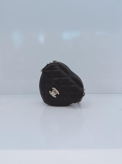 BLACK LAMBSKIN LEATHER MINI LOVE HEART BAG