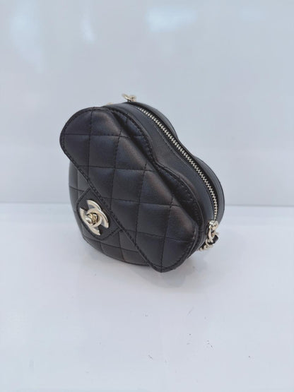BLACK LAMBSKIN LEATHER MINI LOVE HEART BAG