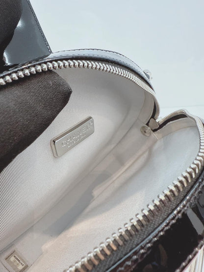 SILVER METALLIC AGED CALFSKIN PATENT PLANET MINAUDIERE SHOULDER BAG
