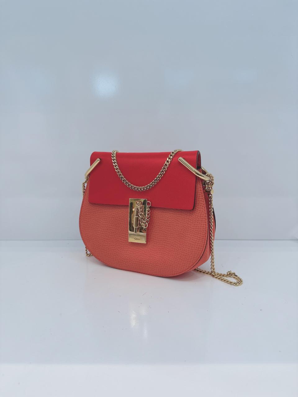 RED ORANGE LEATHER SMALL DREW SHOULDER BAG
