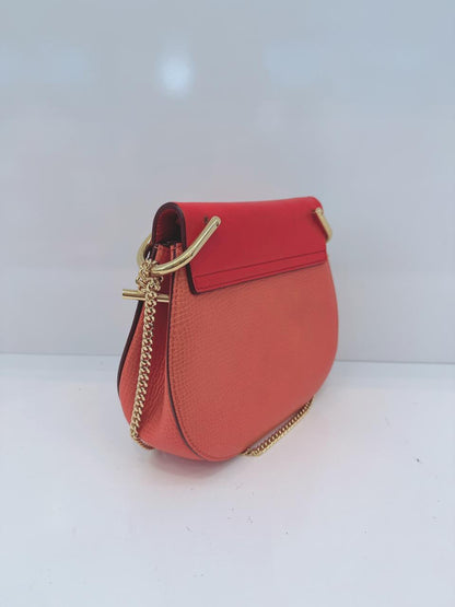 RED ORANGE LEATHER SMALL DREW SHOULDER BAG