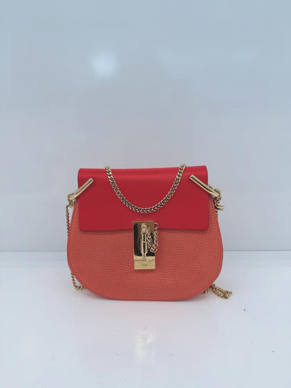 RED ORANGE LEATHER SMALL DREW SHOULDER BAG
