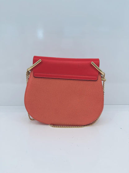 RED ORANGE LEATHER SMALL DREW SHOULDER BAG