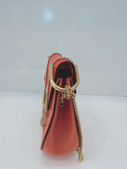 RED ORANGE LEATHER SMALL DREW SHOULDER BAG