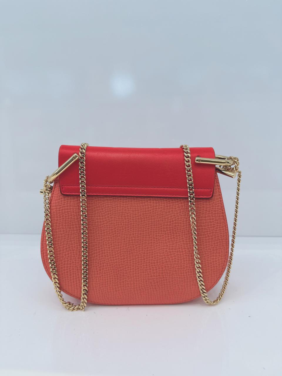 RED ORANGE LEATHER SMALL DREW SHOULDER BAG