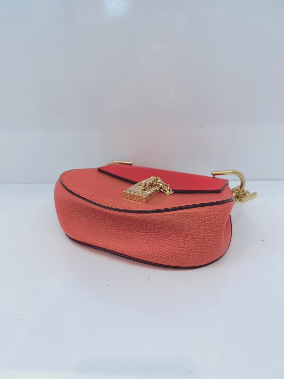 RED ORANGE LEATHER SMALL DREW SHOULDER BAG