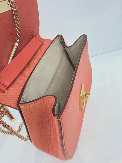 RED ORANGE LEATHER SMALL DREW SHOULDER BAG