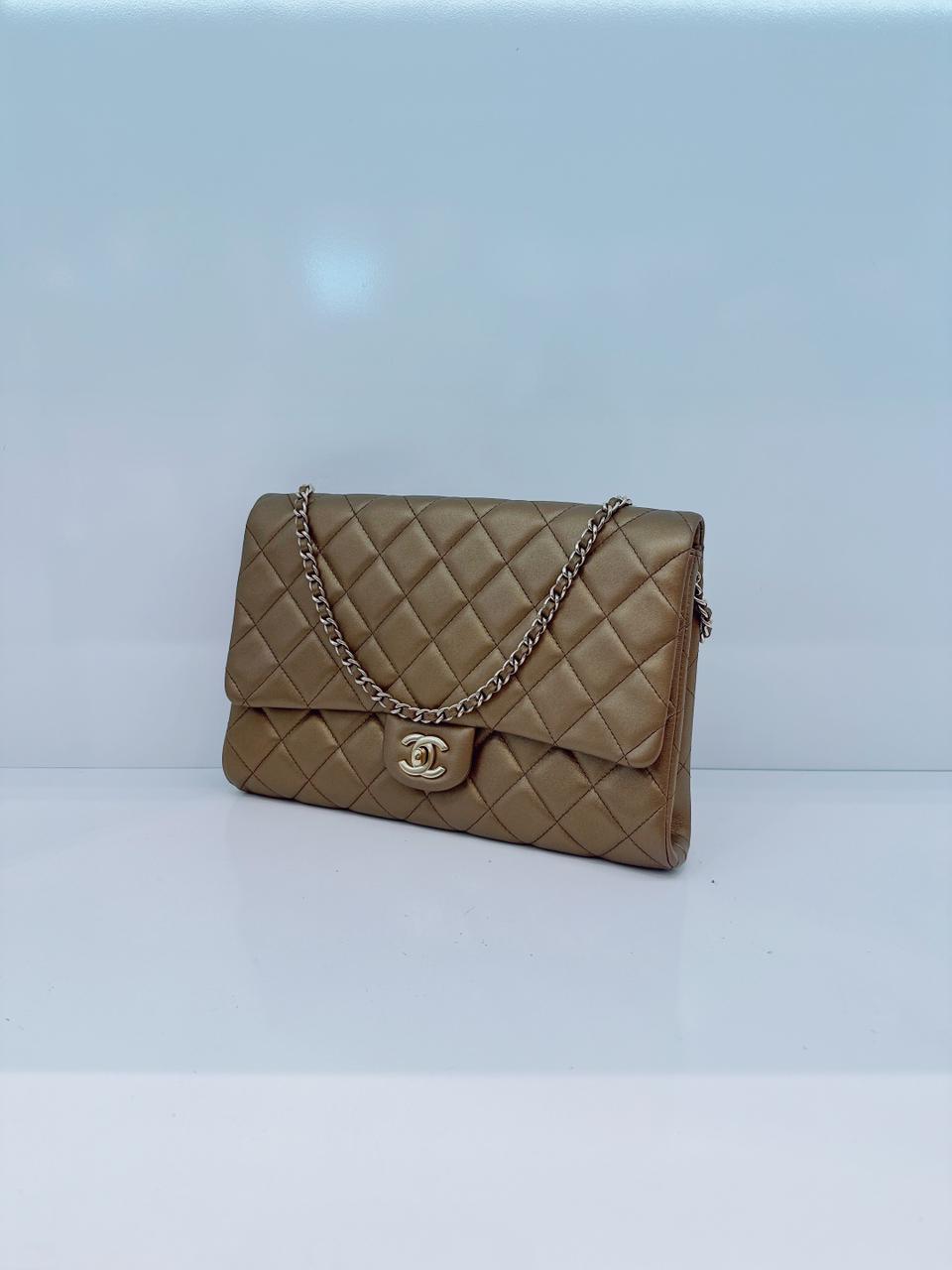 GOLD QUILTED LAMBSKIN LEATHER CHAIN FLAP BAG