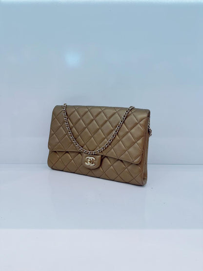 GOLD QUILTED LAMBSKIN LEATHER CHAIN FLAP BAG