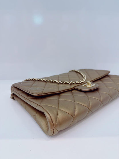 GOLD QUILTED LAMBSKIN LEATHER CHAIN FLAP BAG