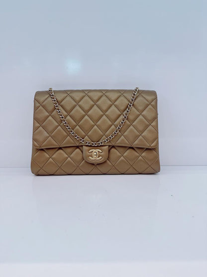 GOLD QUILTED LAMBSKIN LEATHER CHAIN FLAP BAG