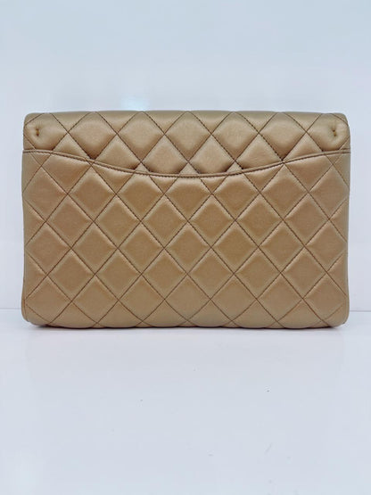 GOLD QUILTED LAMBSKIN LEATHER CHAIN FLAP BAG