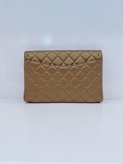 GOLD QUILTED LAMBSKIN LEATHER CHAIN FLAP BAG