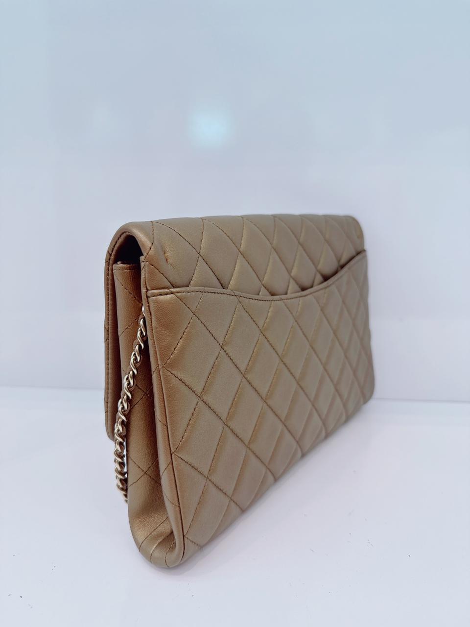 GOLD QUILTED LAMBSKIN LEATHER CHAIN FLAP BAG