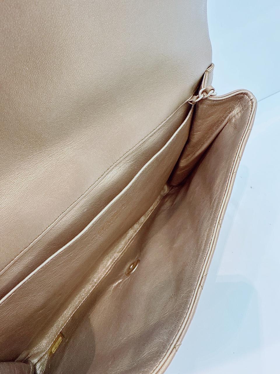 GOLD QUILTED LAMBSKIN LEATHER CHAIN FLAP BAG