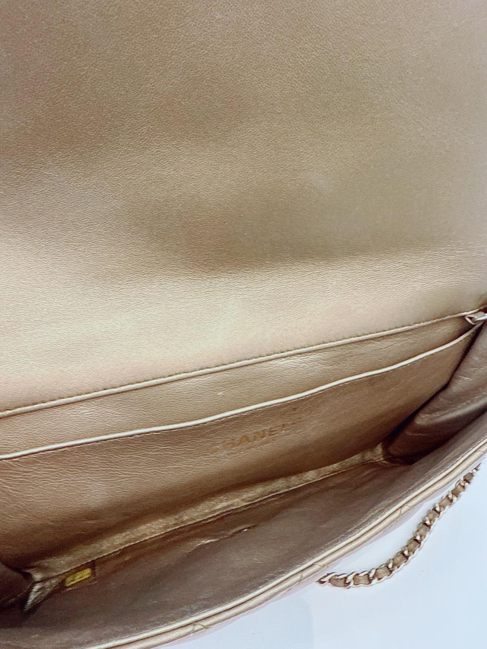 GOLD QUILTED LAMBSKIN LEATHER CHAIN FLAP BAG