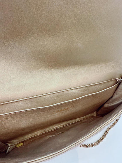 GOLD QUILTED LAMBSKIN LEATHER CHAIN FLAP BAG