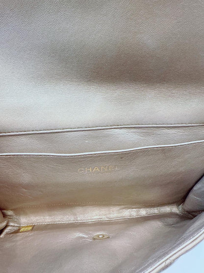 GOLD QUILTED LAMBSKIN LEATHER CHAIN FLAP BAG