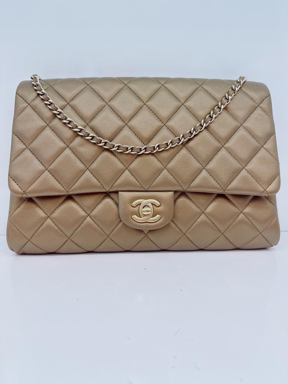 GOLD QUILTED LAMBSKIN LEATHER CHAIN FLAP BAG
