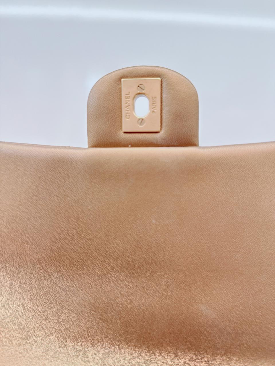 GOLD QUILTED LAMBSKIN LEATHER CHAIN FLAP BAG