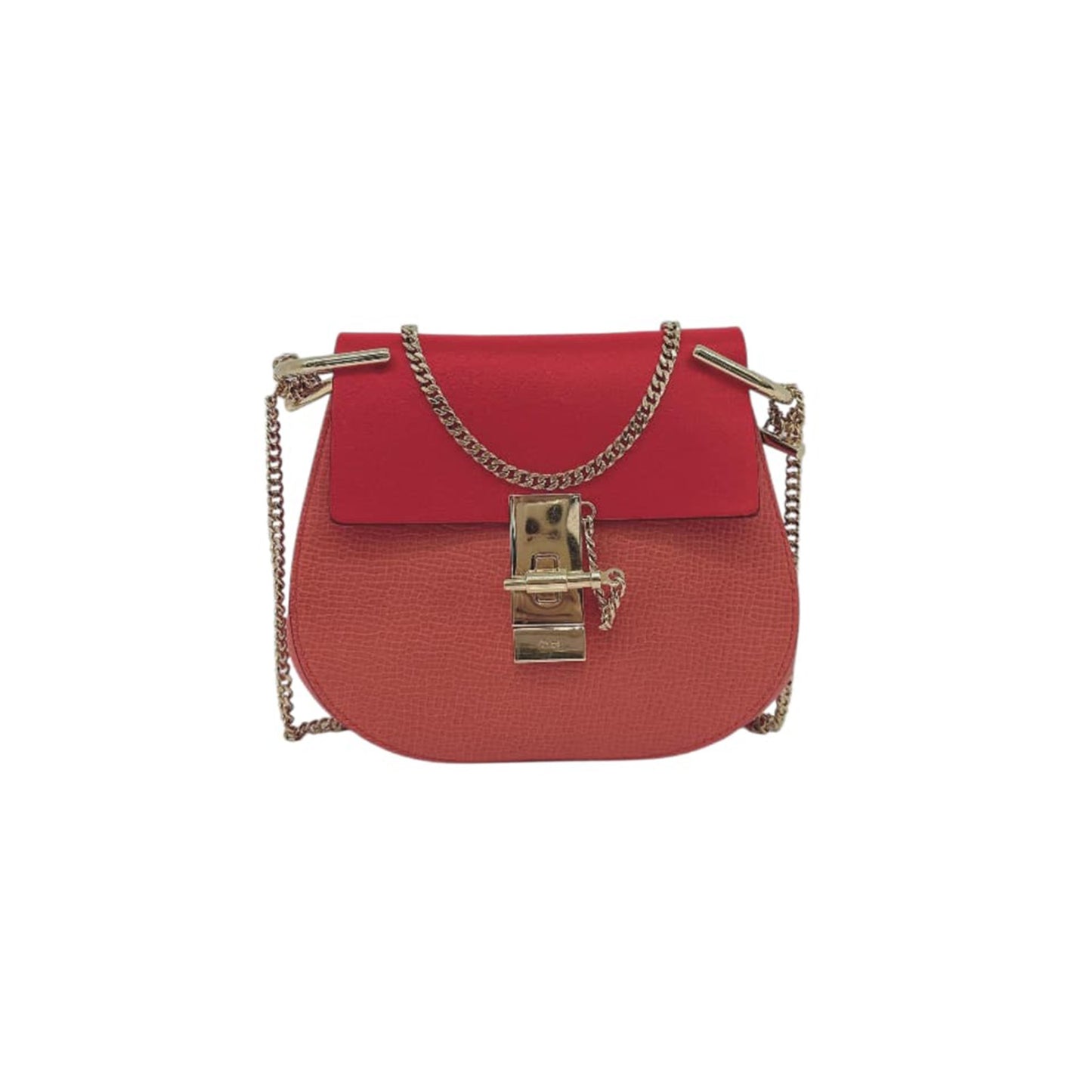RED ORANGE LEATHER SMALL DREW SHOULDER BAG