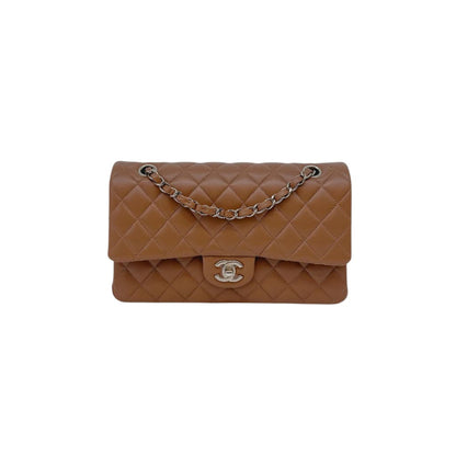 CAMEL QUILTED LAMBSKIN LEATHER MEDIUM CLASSIC DOUBLE FLAP BAG