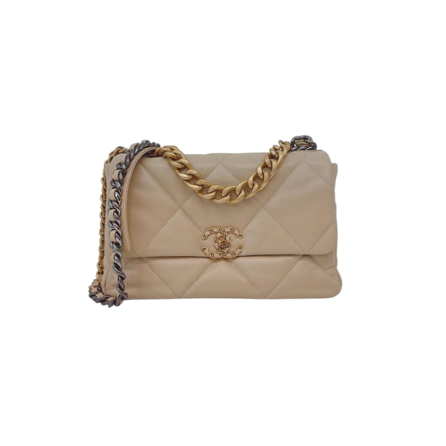 LIGHT BEIGE LAMBSKIN LEATHER MEDIUM CHANEL 19 BAG