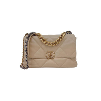 LIGHT BEIGE LAMBSKIN LEATHER MEDIUM CHANEL 19 BAG
