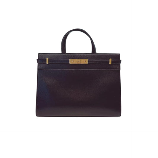 BLACK LEATHER MEDIUM MANHATTAN TOTE BAG