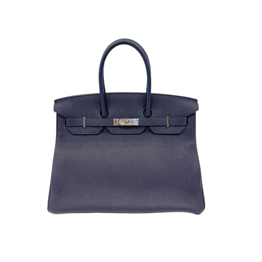 BIRKIN 35 BLEU NUIT/ORANGE POPPY TOGO LEATHER PALLADIUM HARDWARE