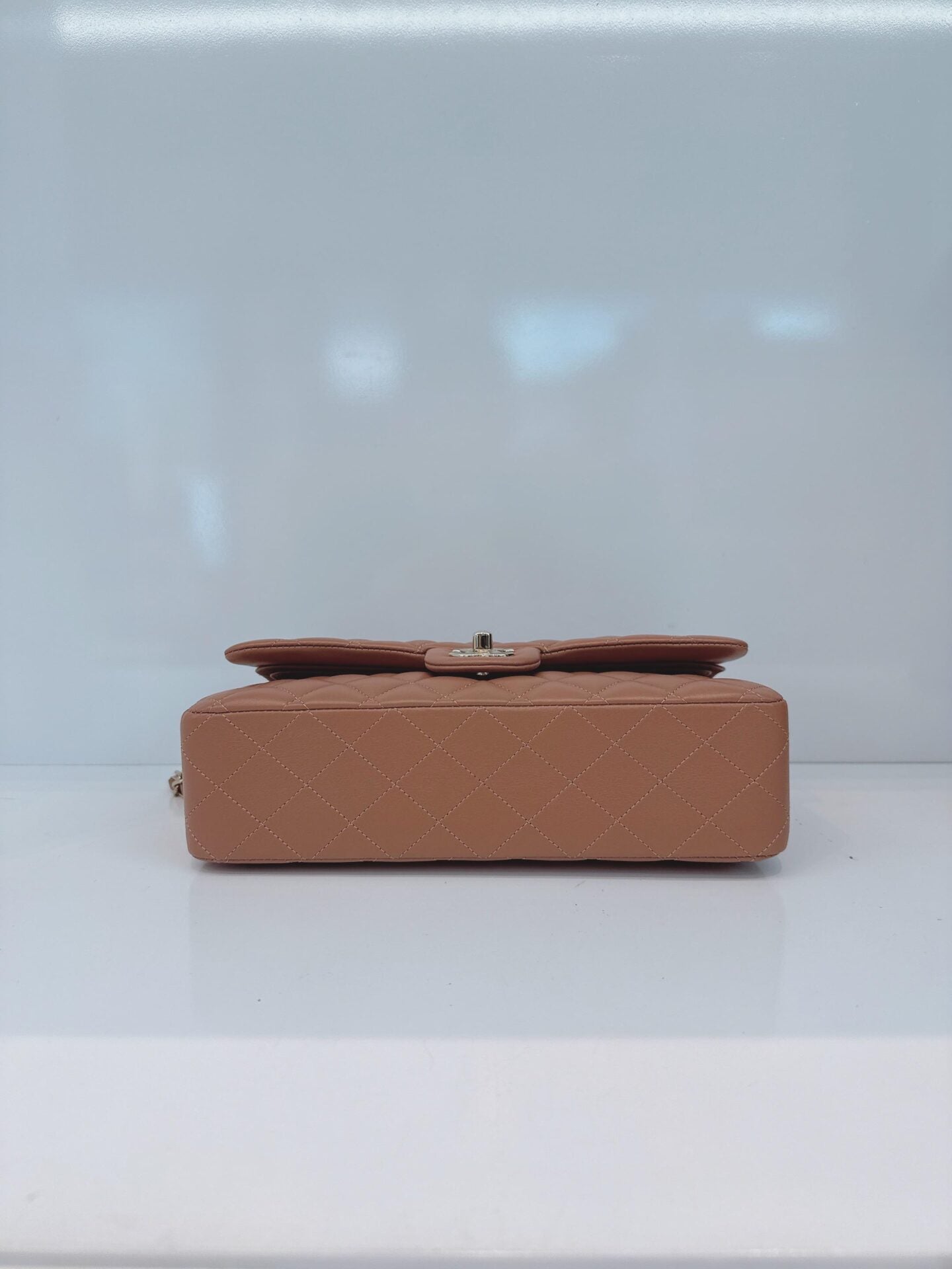 CAMEL QUILTED LAMBSKIN LEATHER MEDIUM CLASSIC DOUBLE FLAP BAG