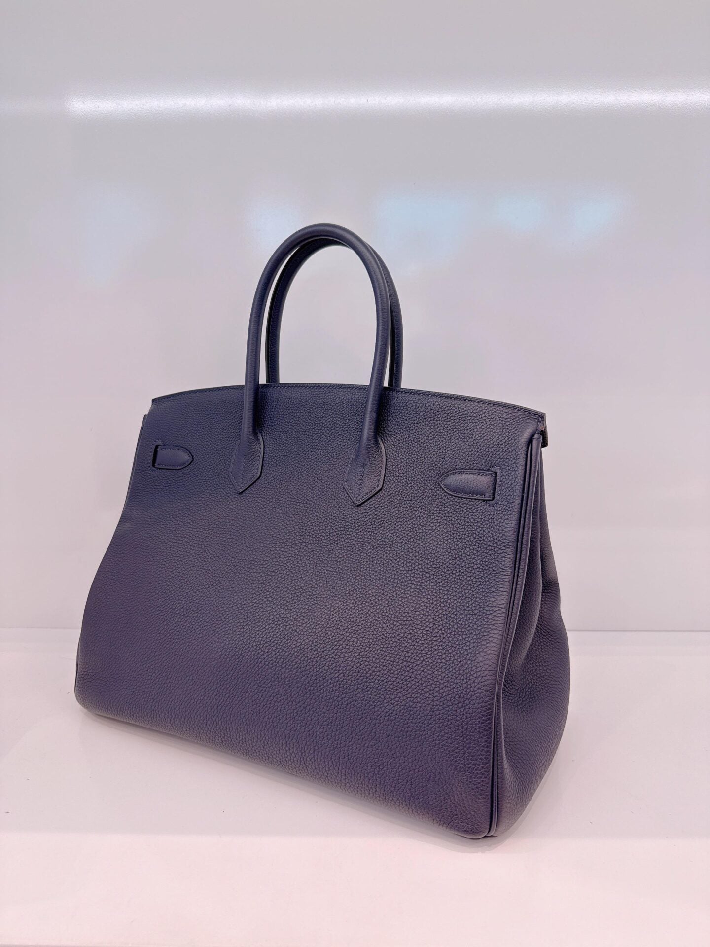 BIRKIN 35 BLEU NUIT/ORANGE POPPY TOGO LEATHER PALLADIUM HARDWARE