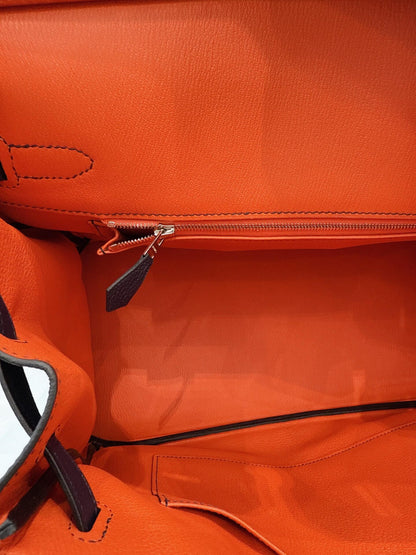 BIRKIN 35 BLEU NUIT/ORANGE POPPY TOGO LEATHER PALLADIUM HARDWARE