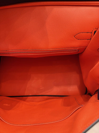 BIRKIN 35 BLEU NUIT/ORANGE POPPY TOGO LEATHER PALLADIUM HARDWARE