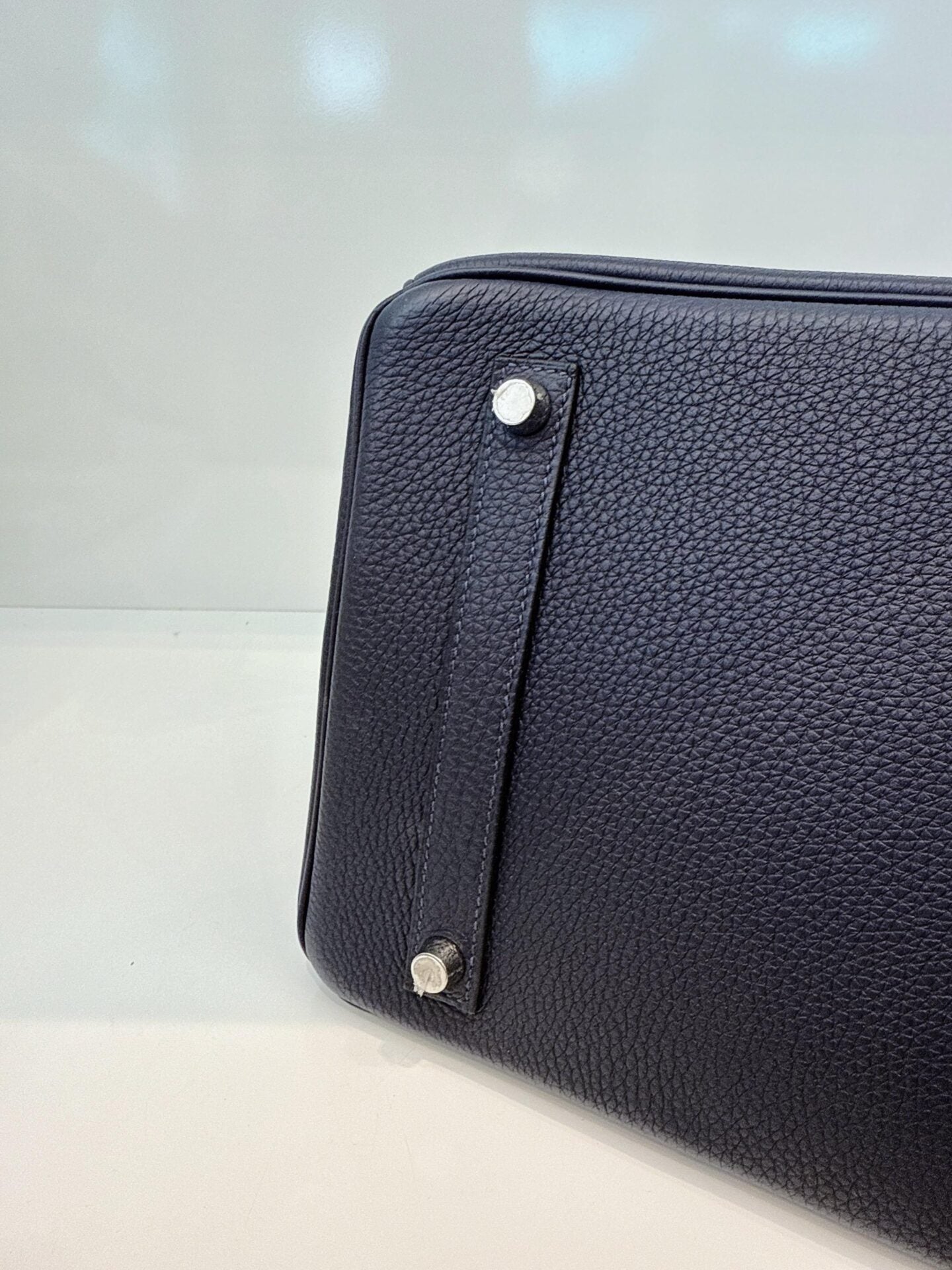 BIRKIN 35 BLEU NUIT/ORANGE POPPY TOGO LEATHER PALLADIUM HARDWARE