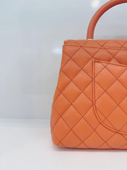 ORANGE QUILTED CAVIAR LEATHER MEDIUM COCO TOP HANDLE BAG