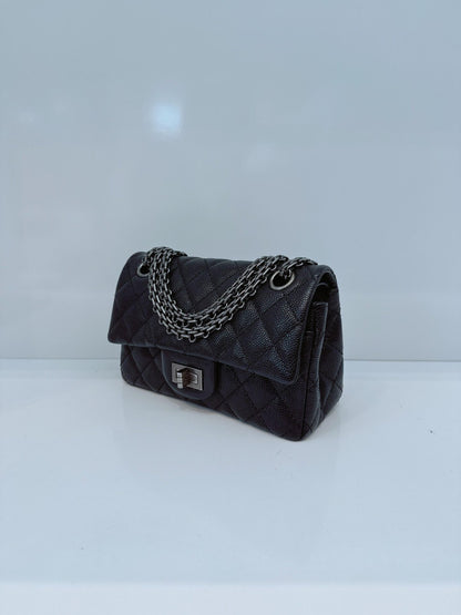 BLACK QUILTED CAVIAR LEATHER 2.55 REISSUE 224 FLAP BAG