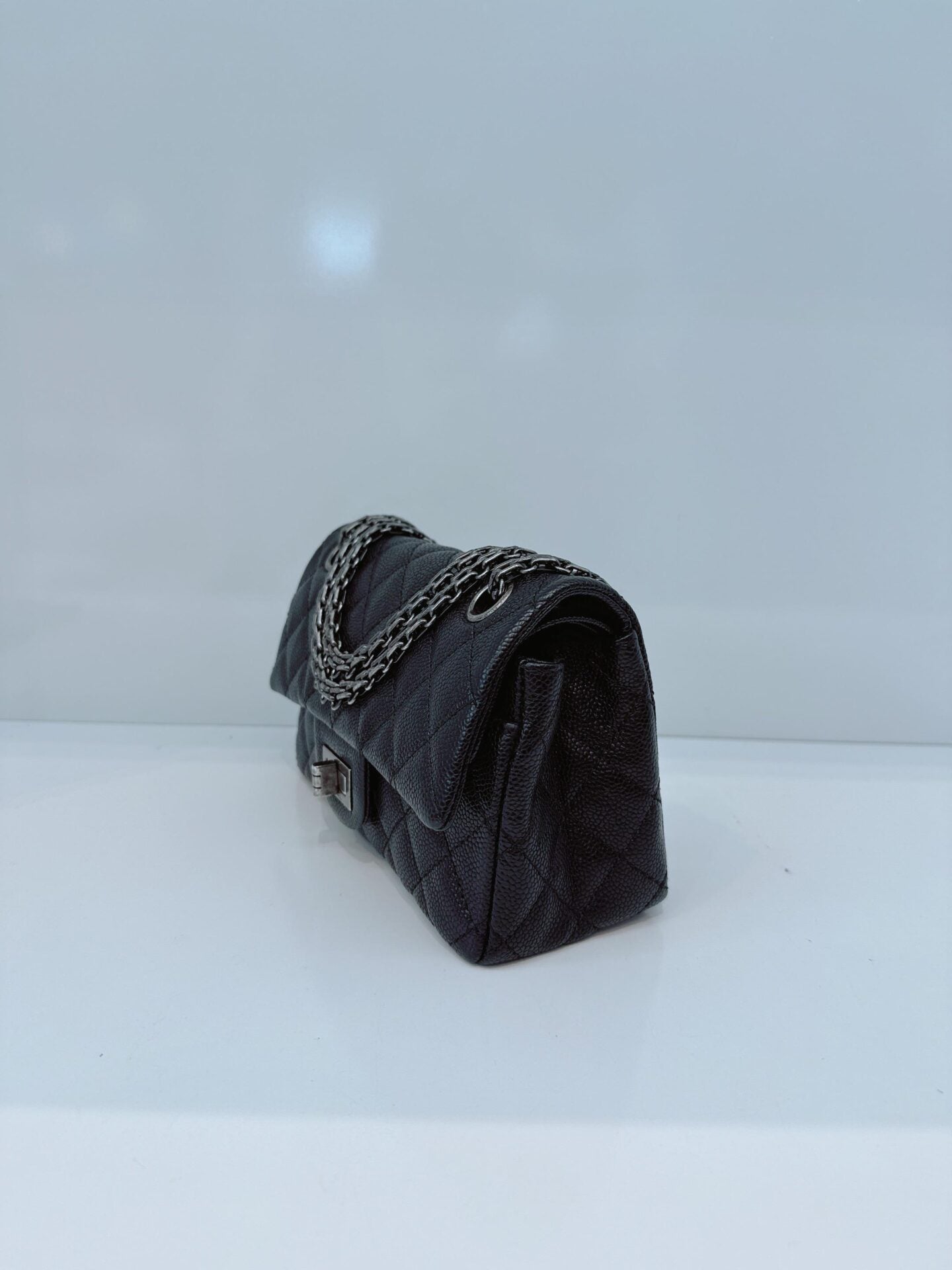 BLACK QUILTED CAVIAR LEATHER 2.55 REISSUE 224 FLAP BAG