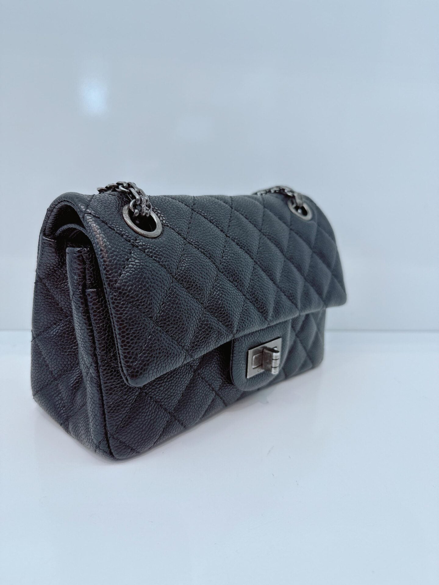 BLACK QUILTED CAVIAR LEATHER 2.55 REISSUE 224 FLAP BAG