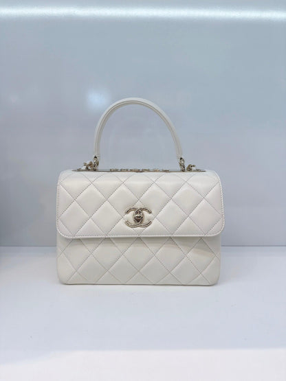 WHITE LAMBSKIN LEATHER SMALL TRENDY CC TOP HANDLE BAG
