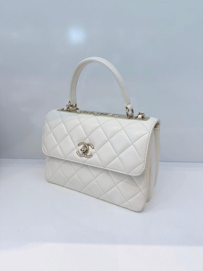 WHITE LAMBSKIN LEATHER SMALL TRENDY CC TOP HANDLE BAG