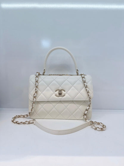 WHITE LAMBSKIN LEATHER SMALL TRENDY CC TOP HANDLE BAG