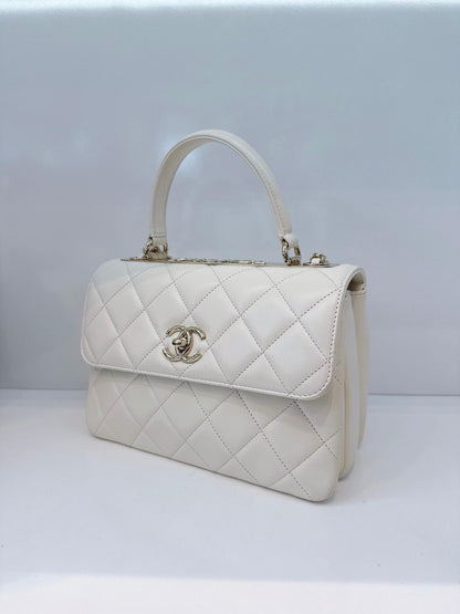 WHITE LAMBSKIN LEATHER SMALL TRENDY CC TOP HANDLE BAG