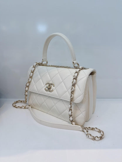 WHITE LAMBSKIN LEATHER SMALL TRENDY CC TOP HANDLE BAG